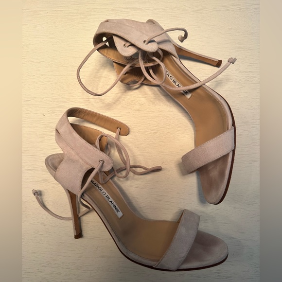 Manolo Blahnik Suede Sandals 37.5 Gray - Picture 2 of 4